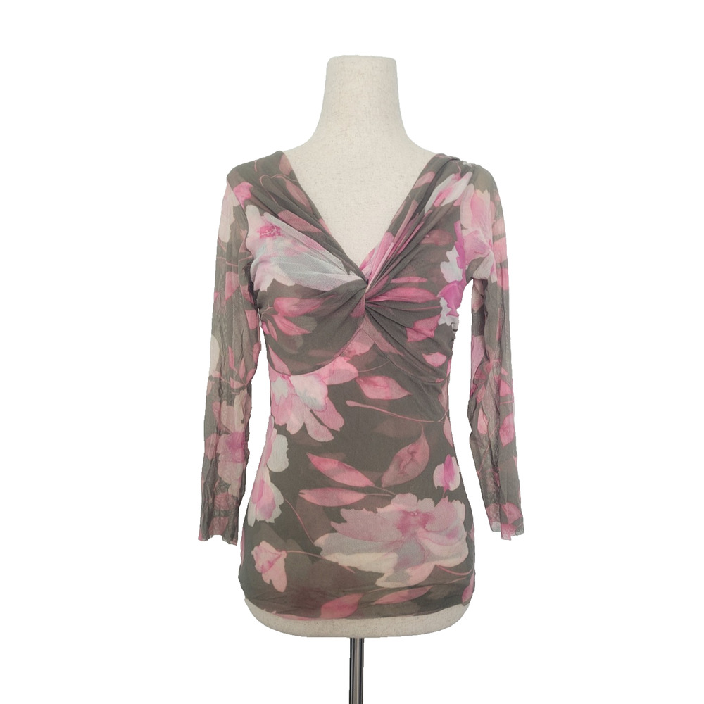 Y2k Sweet Pea Babydoll Floral Twist Front Mesh Top Size S Fairy Grunge Coquette